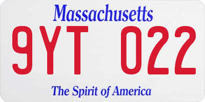 MA license plate 9YT022