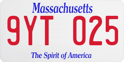 MA license plate 9YT025