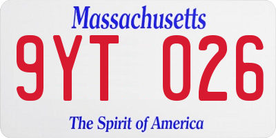 MA license plate 9YT026