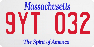MA license plate 9YT032