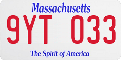 MA license plate 9YT033