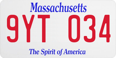 MA license plate 9YT034
