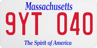 MA license plate 9YT040