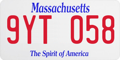 MA license plate 9YT058