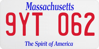 MA license plate 9YT062