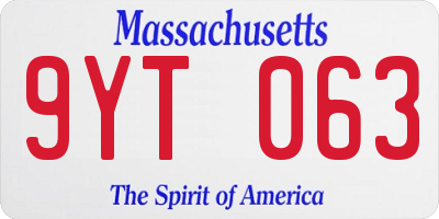 MA license plate 9YT063