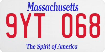 MA license plate 9YT068