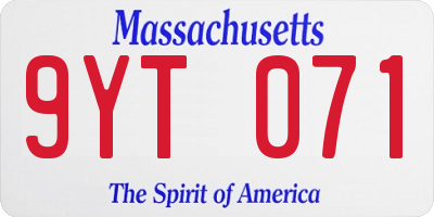 MA license plate 9YT071