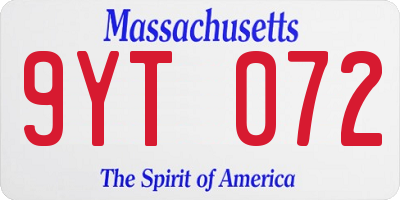 MA license plate 9YT072