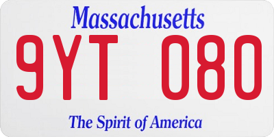 MA license plate 9YT080