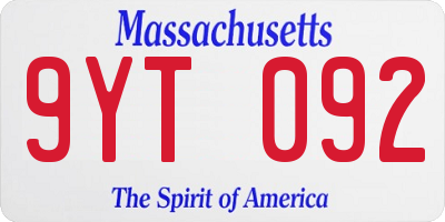 MA license plate 9YT092