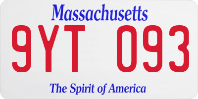 MA license plate 9YT093