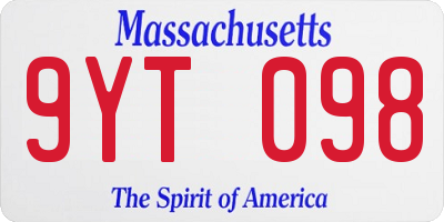 MA license plate 9YT098