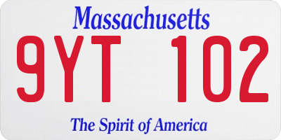 MA license plate 9YT102
