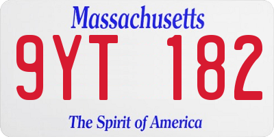 MA license plate 9YT182