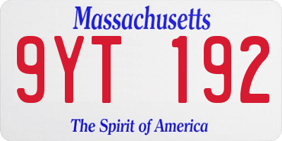 MA license plate 9YT192