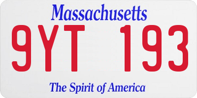 MA license plate 9YT193