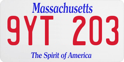 MA license plate 9YT203