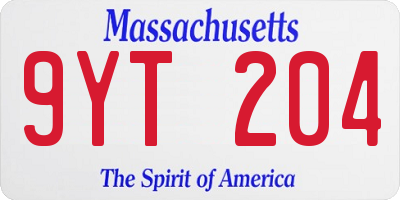 MA license plate 9YT204