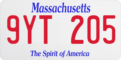 MA license plate 9YT205