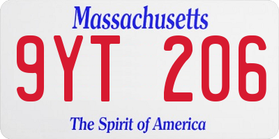 MA license plate 9YT206