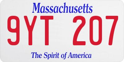 MA license plate 9YT207