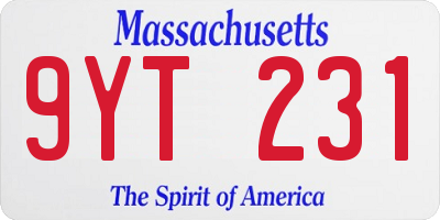 MA license plate 9YT231
