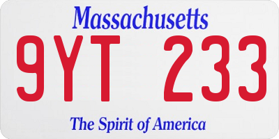 MA license plate 9YT233