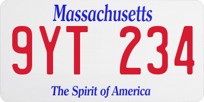 MA license plate 9YT234