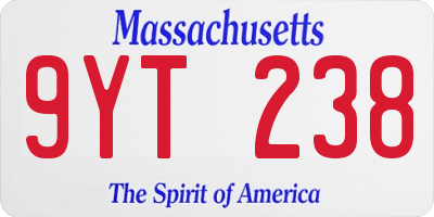 MA license plate 9YT238