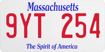 MA license plate 9YT254