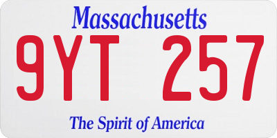 MA license plate 9YT257