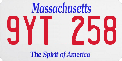 MA license plate 9YT258