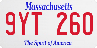 MA license plate 9YT260