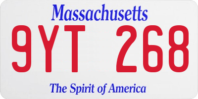 MA license plate 9YT268