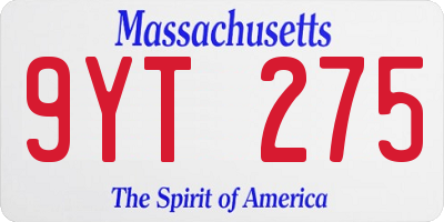 MA license plate 9YT275