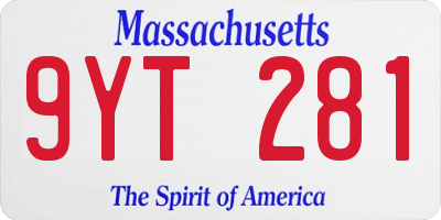 MA license plate 9YT281