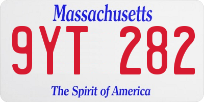 MA license plate 9YT282
