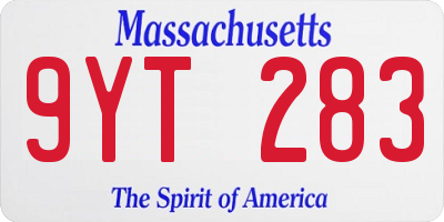 MA license plate 9YT283