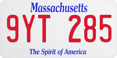 MA license plate 9YT285