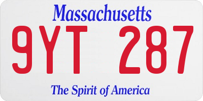 MA license plate 9YT287