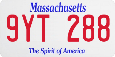 MA license plate 9YT288