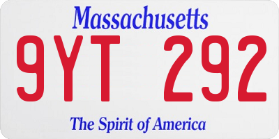 MA license plate 9YT292