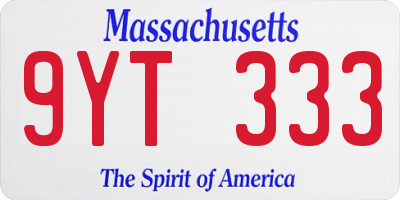 MA license plate 9YT333