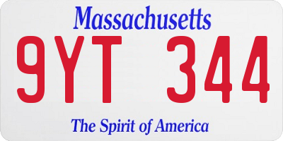MA license plate 9YT344
