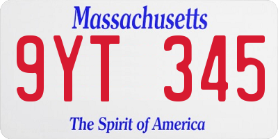MA license plate 9YT345