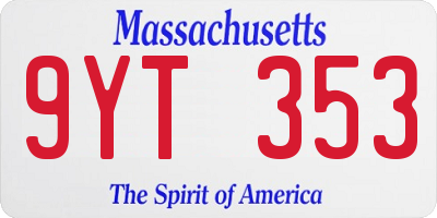 MA license plate 9YT353