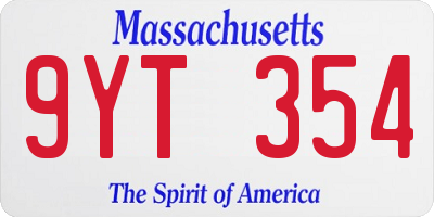 MA license plate 9YT354