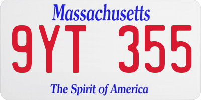 MA license plate 9YT355