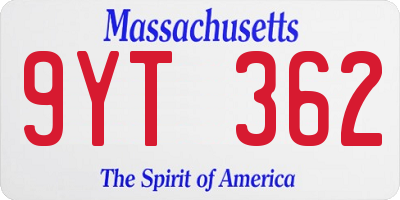 MA license plate 9YT362